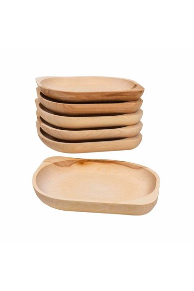 FOXMAG24 Set of 6 oval beech wood plates, 23x20 cm, beige