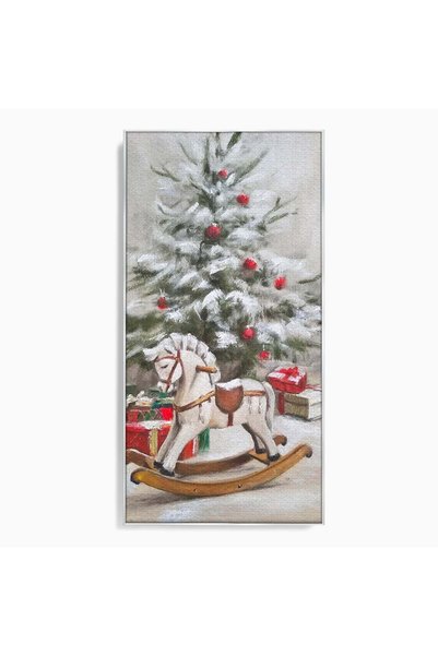 Luxcanva Tablou Canvas Calutul cu Daruri De Craciun 70x140 cm cu Rama Arginti...