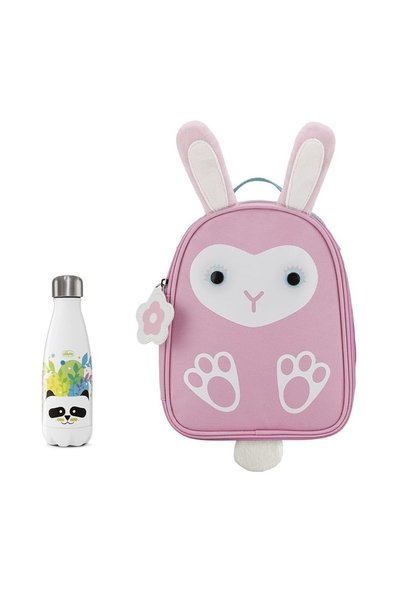 Chicco Kit geanta Iepuras cu termos inox Panda cadou, 350 ml, roz, 3 ani+
