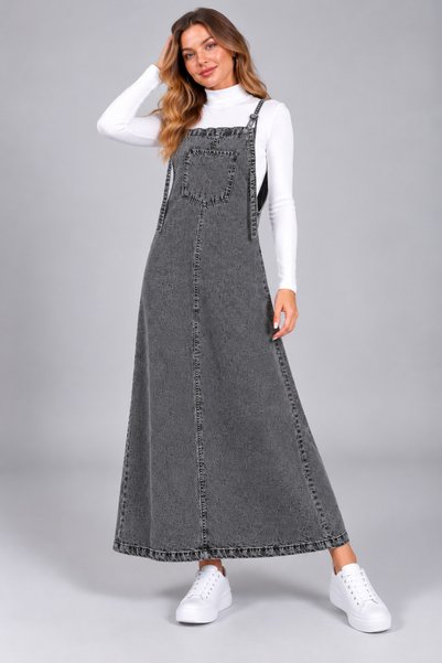 OnPelin jeans فستان جينز نسائي طويل بحمالات رفيعة