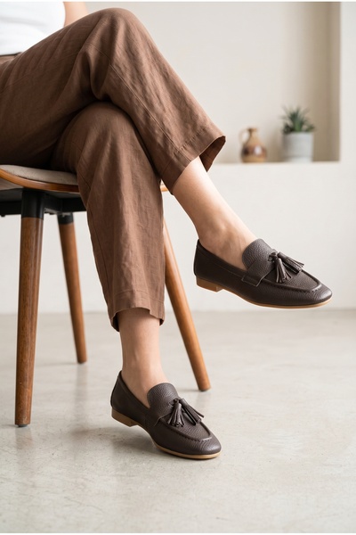 MERVESTORE Γυναικεία Κλασικά Loafer Comfort με Φούντες από Γνήσιο Δέρμα
