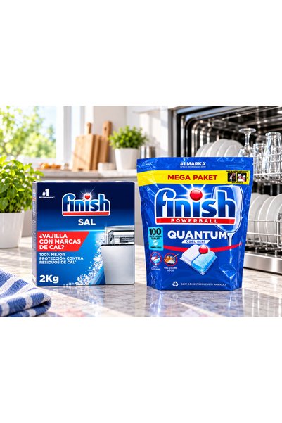 Finish Dishwasher Finch Set - 100 Quantum Tablets + 2 kg Salt