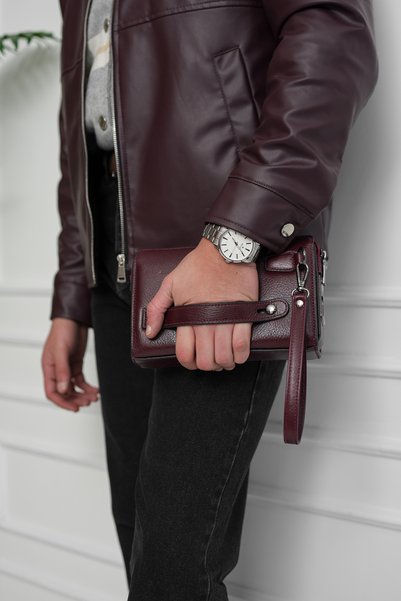DERKON Genuine Leather Clutch Bag with Fingerprint Reader