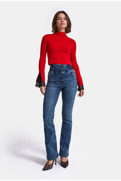 it's basic Women's 4w6-4 Flare Jeans with High Waist and Super-Stretch Denim