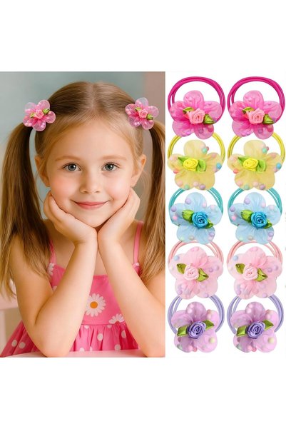 TERRIFI 10 PCS Toddler Hair Ties for Girls, Flower Elastic Ponytail Holders, ...