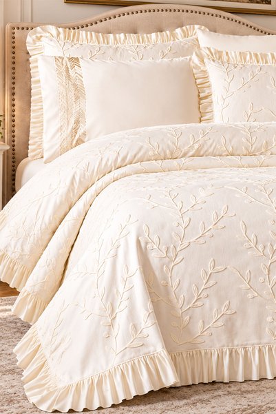 Nazik Home İnova Flower-Embroidered Double Bedspread