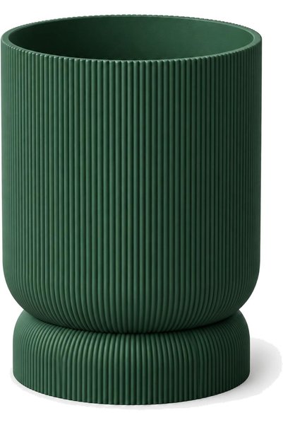 Generic Large Ribbed Planter with Twist-Lock Drip Tray, 13.2 cm Opening, Dark...