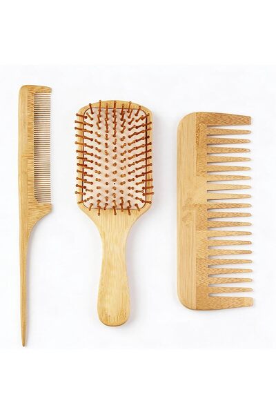 NYGANMELLOZ Bamboo مشط خيزران and Comb Set 3 Pcs - Detangling Hairbrush, Wide...