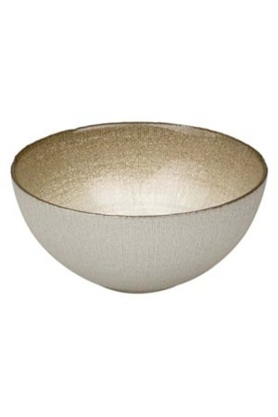 UNIC Christmas Glass Bowl Beige with Embossed Rays and Glitter Rim 550ml