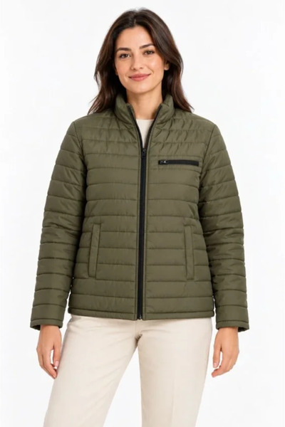 MYSSHOES High collar water repellent padded three pocket jacket - khaki