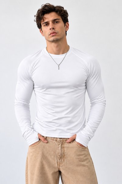 Tarz Cool Men's Long-Sleeve Crew Neck Slim-Fit Tight-Cut Basic T-Shirt with T...
