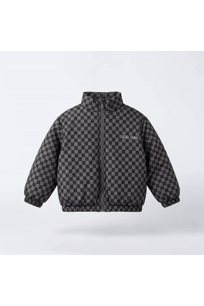 connemara Children's Black Checkered Pattern Fleece-Lined Mock Neck Zipper Co...