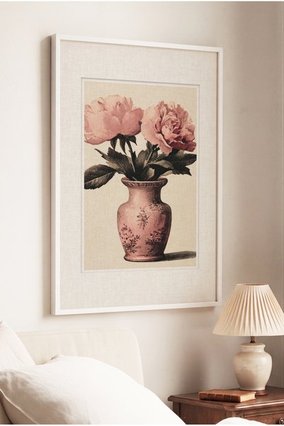 Zevahir Mobilya Dekorasyon 1 NOSTALGIC VASE WITH A WHITE WOODEN FRAME AND A V...