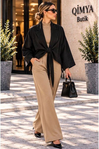 QİMYA BUTİK 4S WOMEN Jachetă de piele întoarsă oversize, fără căptușeală, cu ...