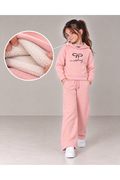 TOP CLOTHE طقم بناتي شتوي قطعتين مبطن بالفرو من الداخل – هودي بقبعة ورسمة فيو...