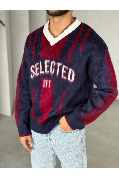 FO4RBS Selected Printed Knit Sweater, Y Burgundy Laci