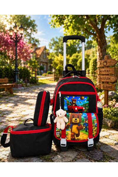 Çanta Sepetim Super Bear Elementary School Backpack with Teddy Bear Accessori...