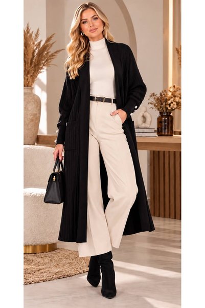 MAY MARA WOMEN'S OVERSIZED LONG CARDIGAN WITH POCKETS AND BUTTONED SLEEVES