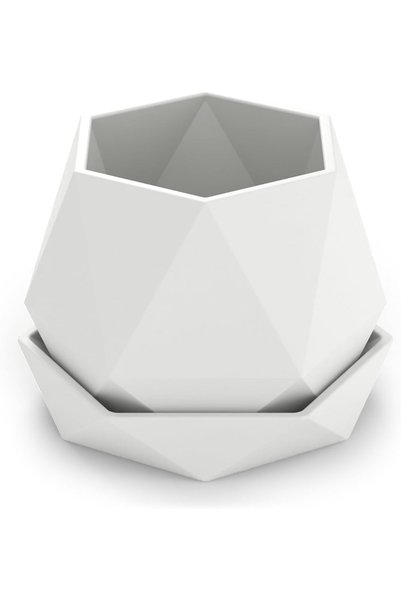 Generic Geometric Plant Pot with Drip Tray, Faceted Low Poly Planter with Dra...