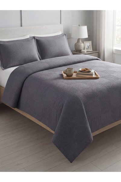 Çapa Home Siena Textured Double Duvet Cover Set - Anthracite Gray