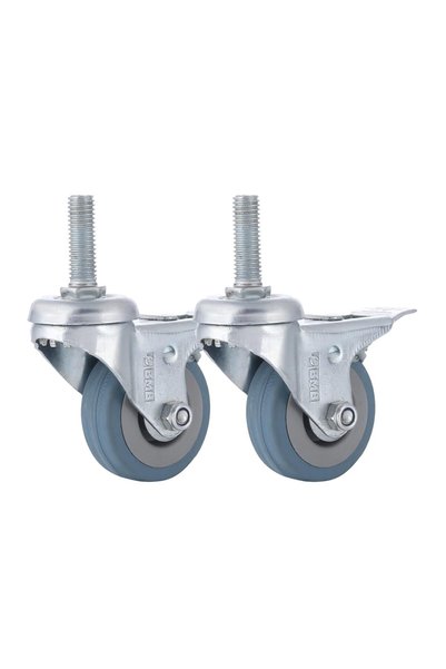 Bmb Tools Grey Rubber Caster 2 Piece 100mm - Swivel with Brake - Screw M12x30...