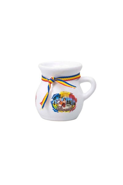 FOXMAG24 Tuica Shot Glass with Romania Ribbon, 50ml, 6.5cm, White, Ceramic