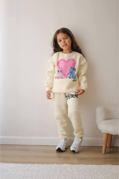 Huzeyfe Kids Kız Çocuk Pamuklu 3 İplik Şardonlu Alt Üst Takım
