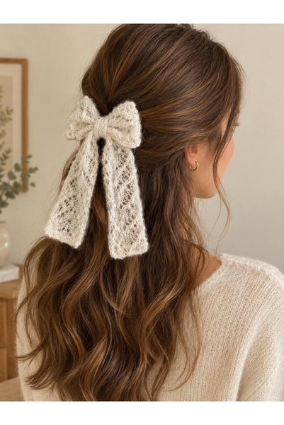 HMCraft Ecru Patterned Knitted Buckled Hair Clip