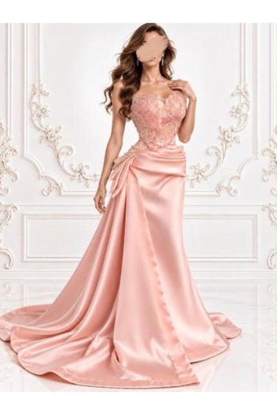 zelia Pink long satin corset evening dress |