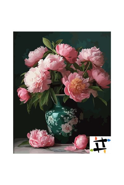 Painting-numbers Set pictura pe numere Roz pe Smarald 6591, panza pe rama lem...