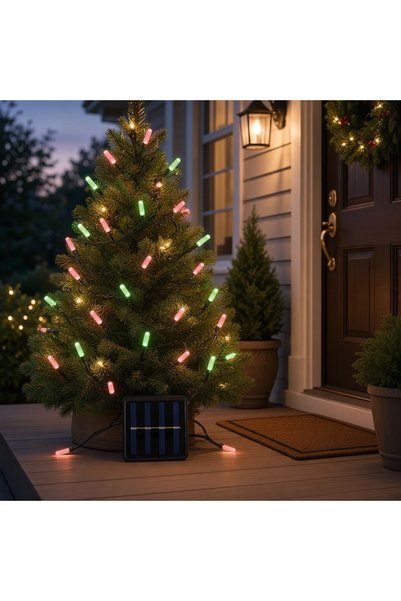 Ornament24 Instalatie de Craciun solara 80 LED rosu si verde, 8.9 metri, ghir...