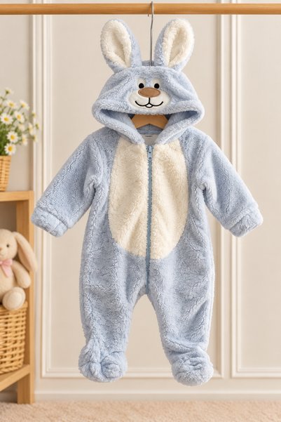 SANTRALBEBE Boys' and Girls' Baby Rabbit-Printed Welsoft Fleece Onesie