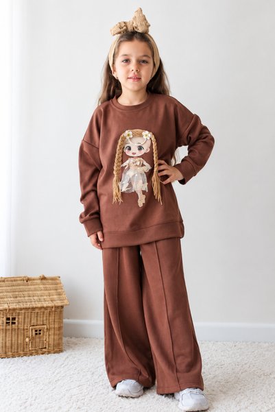 Luniya Girl's Top and Bottom Set Seasonal Brown Top and Bottom Set Oysho Fabr...