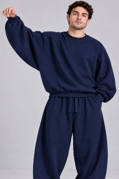 RELAXL Unisex Oversized Batwing Sleeve Sweatshirt S-12XL Navy Blue