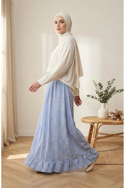 sefamerve Elastic-Waisted Polka Dot Skirt 0306-04 Blue