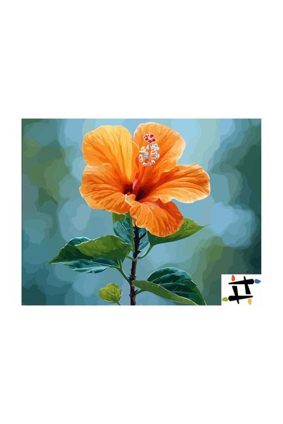 Painting-numbers Set pictura pe numere Hibiscus Portocaliu 6501, panza pe ram...