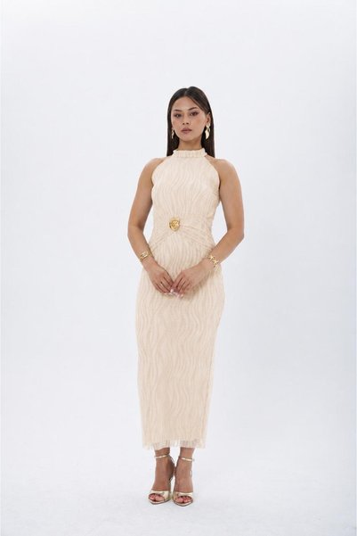MY GRS HAKTER Collar and Waist Accessory Detail-Detailed Flock-Printed Tulle ...