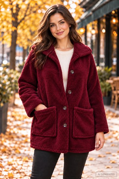 Modazun Embossed-Textured Women's Plush Jacket with Wide Collar, Button-Front...