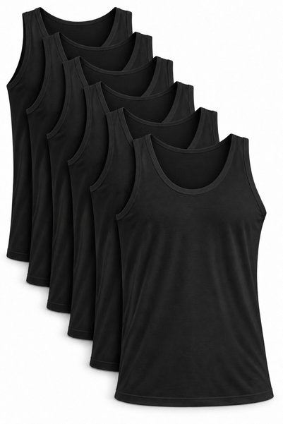 REN Men's Black 6-Piece Modal Undershirt Super Thin Straps Round Neck
