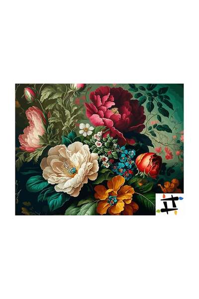 Painting-numbers Set pictura pe numere Flori Multicolore 6466, panza pe rama ...