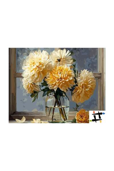 Painting-numbers Set pictura pe numere Crizanteme Galbene 6518, panza pe rama...