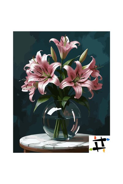 Painting-numbers Set pictura pe numere Crinii roz 6815, panza pe rama lemn, 9...