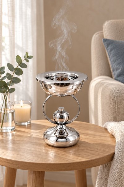 Generic Spherical Design Shiny Silver Stainless Steel Incense Burner (20cm He...
