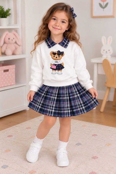 renkli diyar GIRLS' TWO-PIECE SKIRT SET FOR HOLIDAYS, DAYCARE, ELEMENTARY SCH...