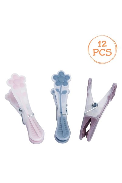 Belora Carlige din Plastic Transparent Floare Colorata pentru Rufe 8cm - 12buc