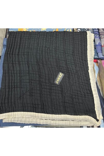 JAWEL Black muslin-piped scarf