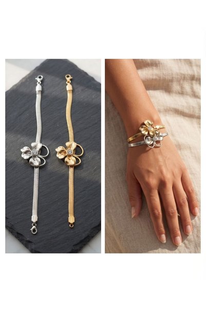 HOŞGÖR ACCESSORIES سوار إيطالي من الفولاذ المقاوم للصدأ بتصميم على شكل فيونكة.