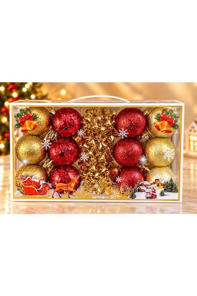 Papshediyelik Set of 15 Red and Glittery Gold Christmas Tree Ornaments with S...