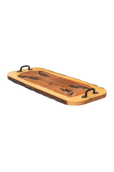 FOXMAG24 Tavă din lemn de frasin sculptat cu mânere din fier forjat, 61x30 cm