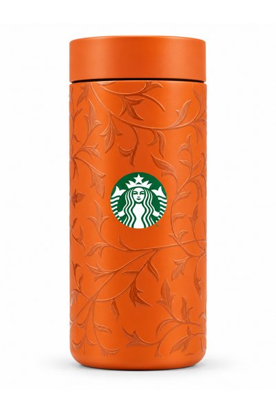 Starbucks ® Orange Vintage Ivy-Patterned 360° Rotating Thermal Thermos, 355 mL